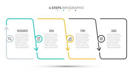 Thin line infographic template design with icon and arrow. Business concept with 4 options or steps.