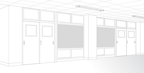 教室 廊下 階段 学校 漫画風背景素材 Wall Mural Aq Taro Images