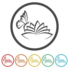 Lotus and butterfly ring icon, color set
