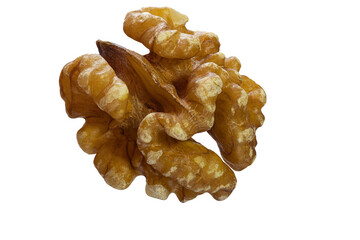 One Walnut isolated closeup without shell as package design element collection on white background. Nut macro. Walnut kernel. Full depth of field.
