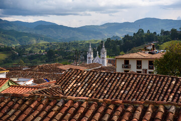 roofs of the old city,ancient town,church tower