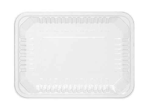 Plastic food box disposable top view (with clipping path) isolated on white background