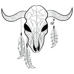Stylized drawing of a skull of a cow, vector illustration
