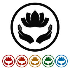 Hands Lotus Sign Ring icon, color set