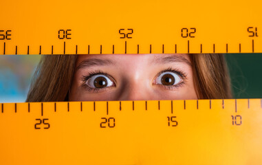home schooling concept. childhood development. get knowledge through study. kid in classroom study geometry. child hold math ruler. back to school. formal education in modern life. geometric shapes