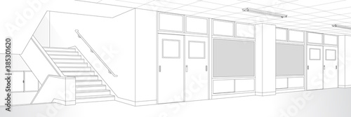 教室 廊下 階段 学校 漫画風背景素材 Wall Mural Aq Taro Images