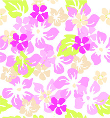 Fototapeta premium Seamless hand drawn tropical vector pattern with bright hibiscus flowers and exotic palm leaves on dark background.
