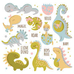 BABY DINO CHARACTERS Cartoon Hand Drawn Vector Illustration