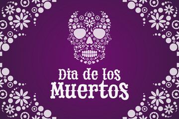 Inscription Day of the Dead in Spanish. Dia de los Muertos holiday concept. Template for background, banner, card, poster with text inscription. Vector EPS10 illustration.