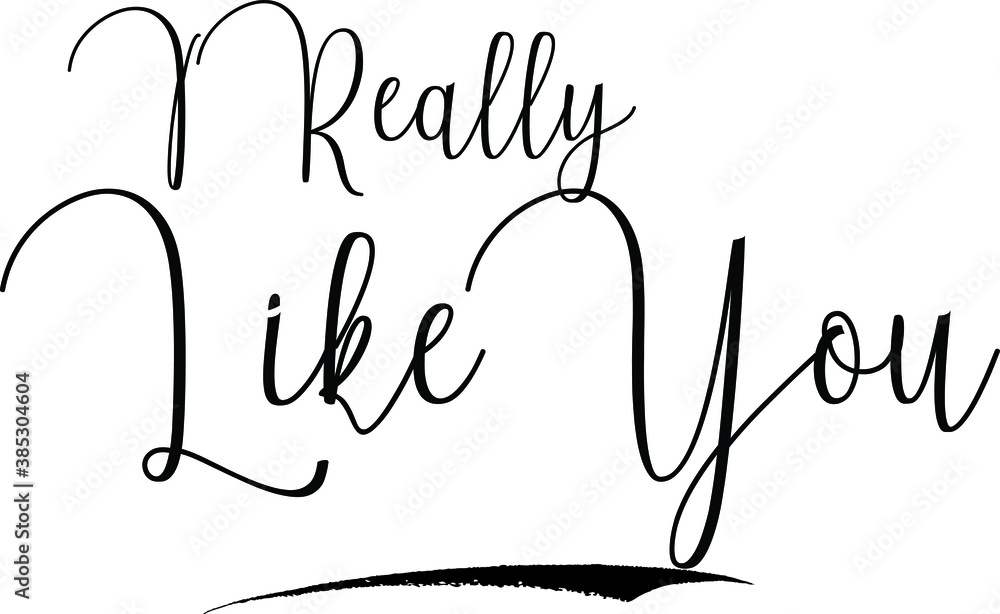 Fototapete i really like you cursive calligraphy text black color text on white background