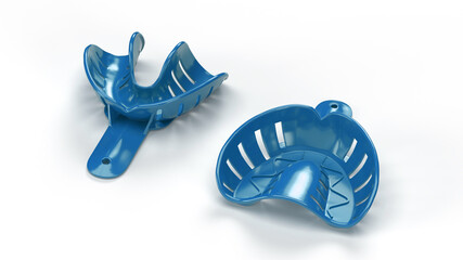 Teeth impression blue trays upper and lower orthodontics mouth