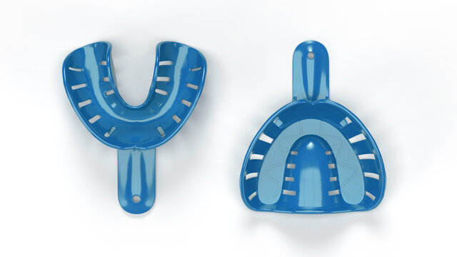 Mouth impression blue trays upper and lower orthodontics