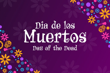 Inscription Day of the Dead in Spanish. Dia de los Muertos holiday concept. Template for background, banner, card, poster with text inscription. Vector EPS10 illustration.