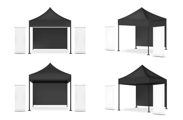 3D Mock up Realistic Tent Display POP Booth With Banner for Sale Marketing Promotion Exhibition Background Illustration