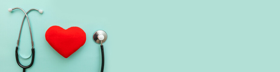 Simply minimal design with medicine equipment stethoscope or phonendoscope and red heart isolated...