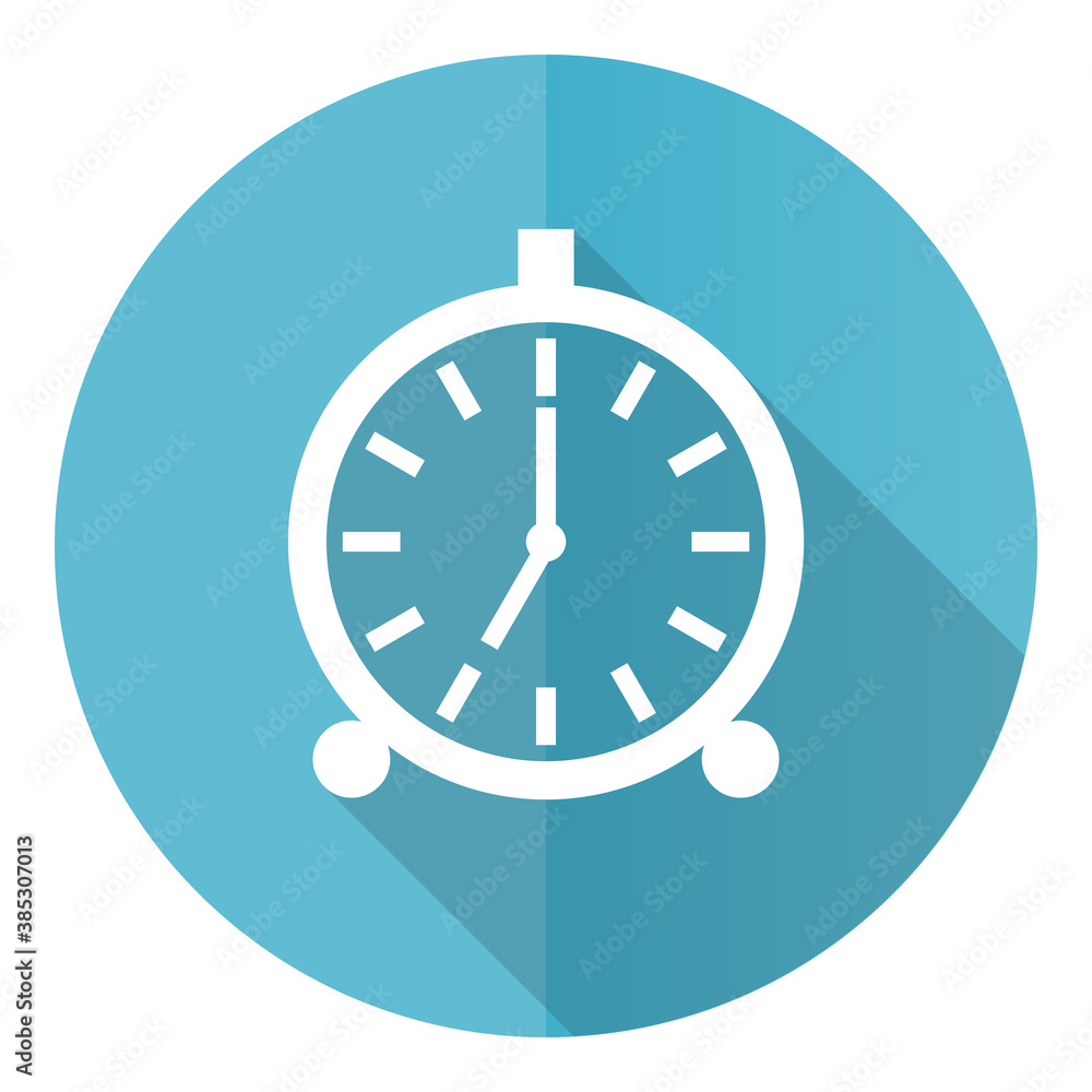 Poster Alarm vector icon, flat design blue round web button isolated on white background