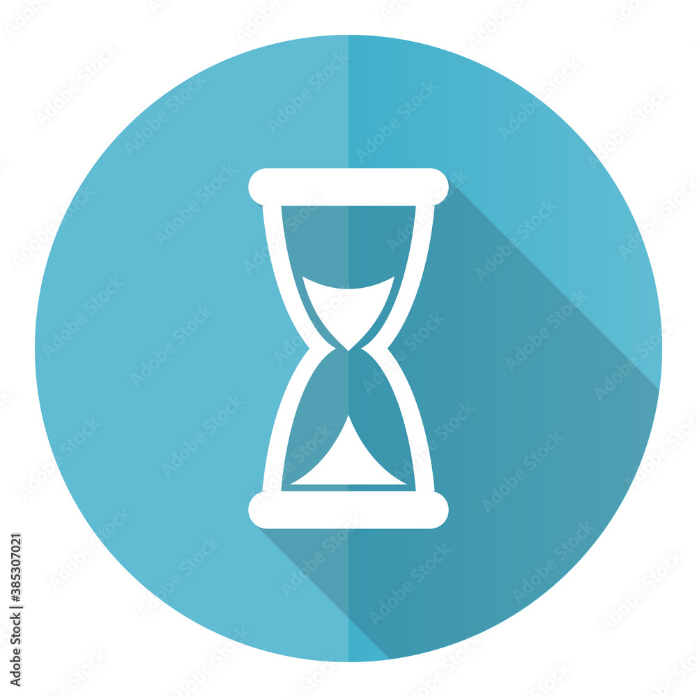 Poster Time vector icon, flat design blue round web button isolated on white background