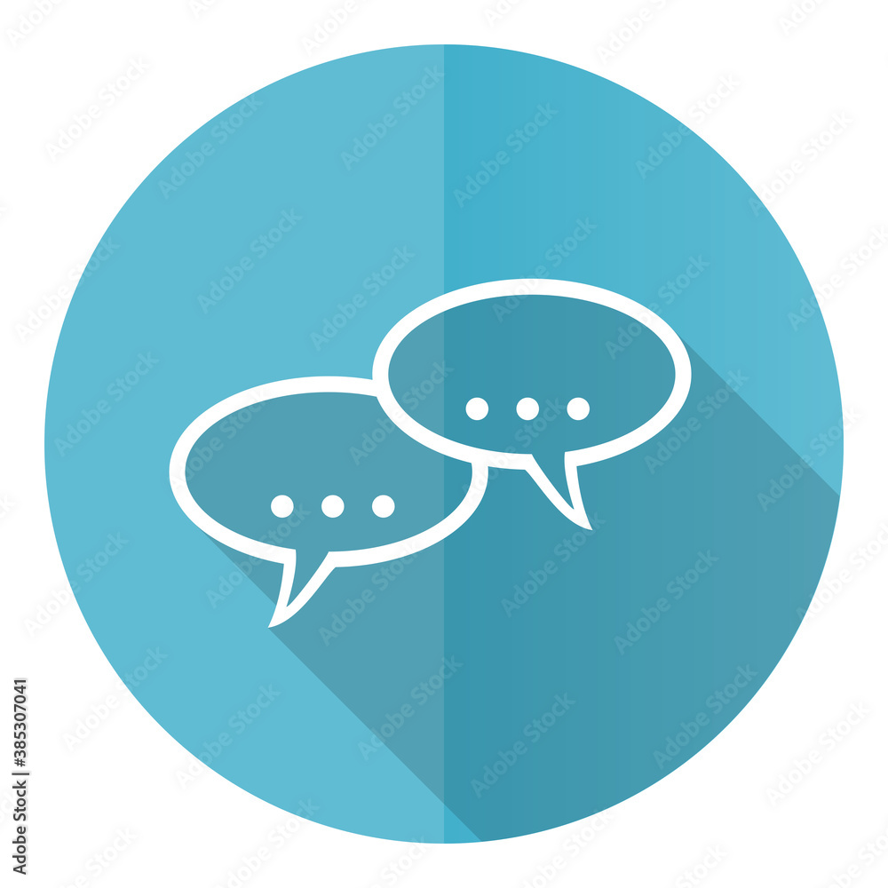 Poster forum vector icon, flat design blue round web button isolated on white background