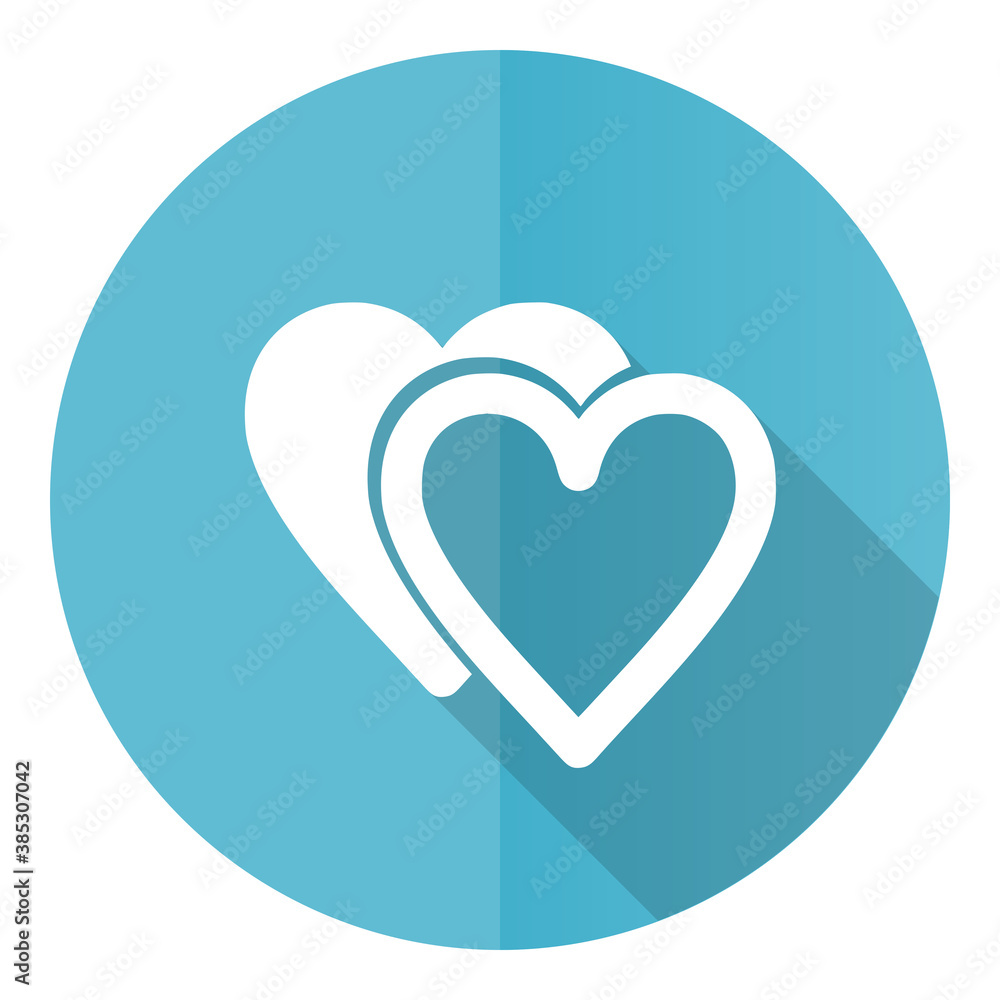 Poster love vector icon, flat design blue round web button isolated on white background