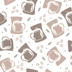 Cartoon coffee makers with coffee beans.