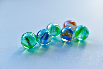 Decorative multicolored glass balls on a white background