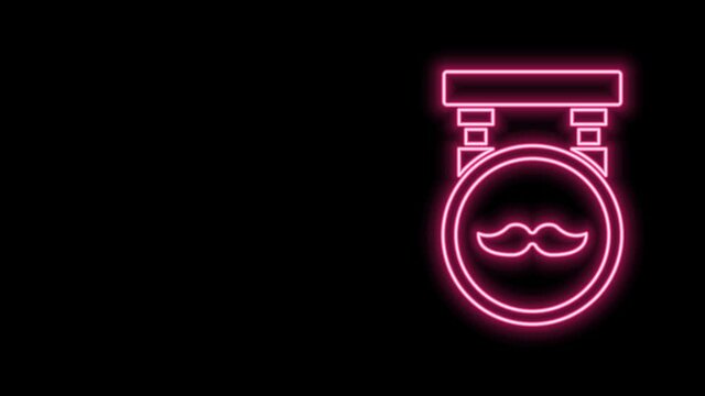 Glowing neon line Barbershop icon isolated on black background. Hairdresser logo or signboard. 4K Video motion graphic animation