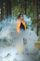 Halloween holiday witch Lady in Mystical atmosphere,  , witchcraft concept, ideas for Party 