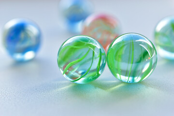 Decorative multicolored glass balls on a white background