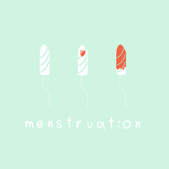 Set of menstruation theme. Various blood filling stage of tampons. Hand drawn vector illustration.