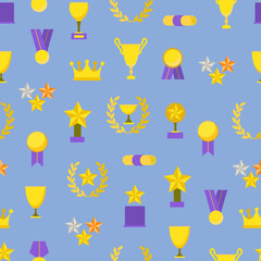 Cartoon Color Award Signs Concept Seamless Pattern Background . Vector