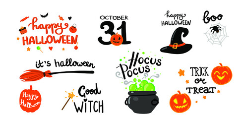 
halloween wishes set on the white background