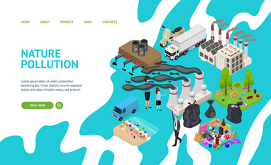 Ecology Pollution Concept Card 3d Isometric View. Vector