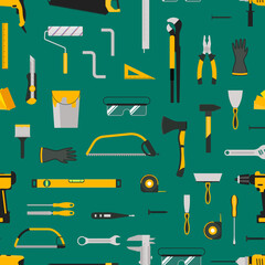 Cartoon Color Hand Tool Concept Seamless Pattern Background . Vector