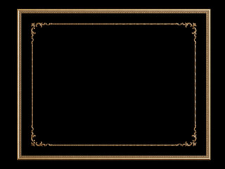 Classic golden frame with ornament decor isolated on black background