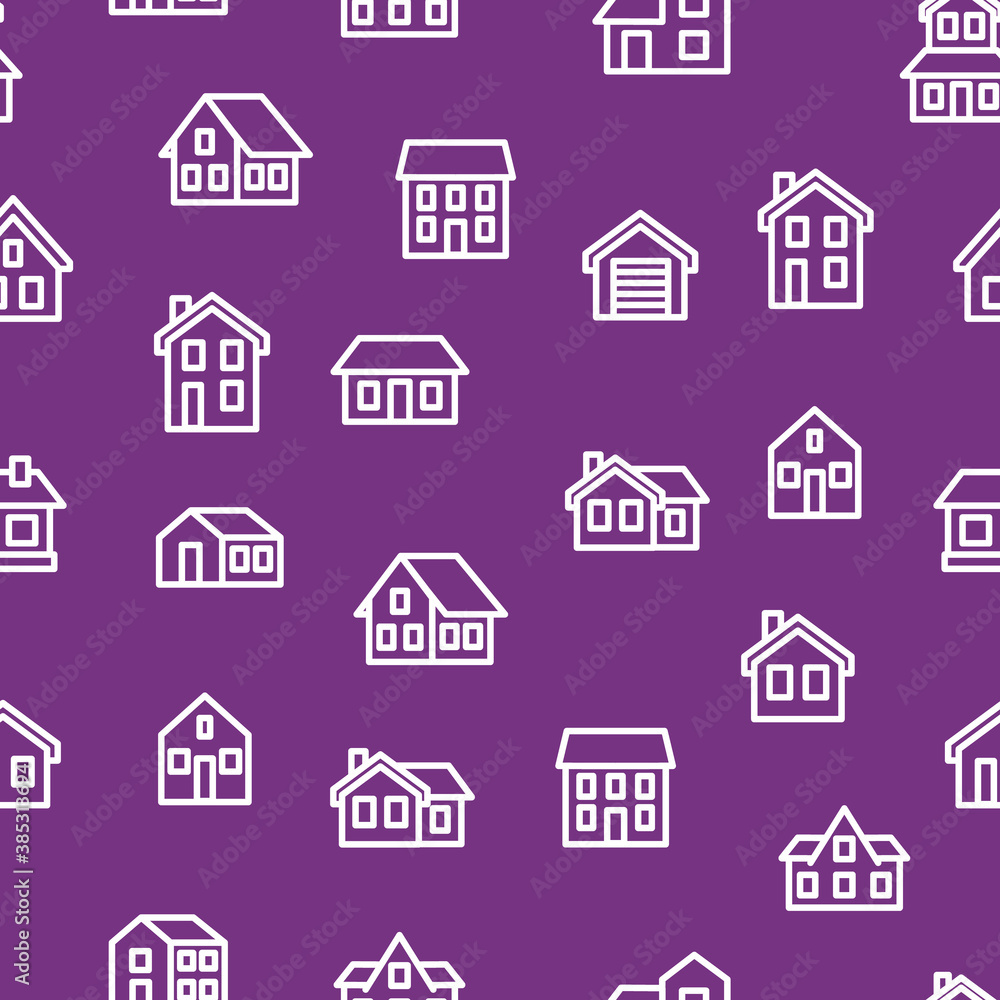 Sticker Home Signs Thin Line Concept Seamless Pattern Background . Vector