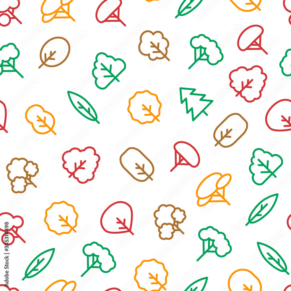 Poster trees signs thin line concept seamless pattern background . vector