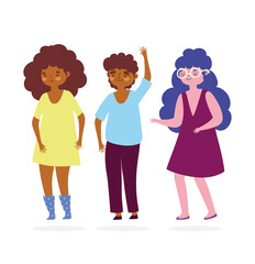 young man and women cartoon character celebrating