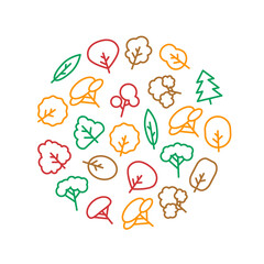 Trees Signs Thin Line Concept Round Design Template Banner. Vector