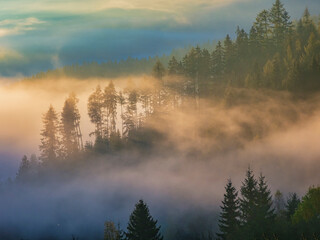 Herbstlich Morgennebel in der Steiermark