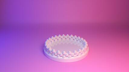 White stage with spheres on pink for products background, 3D render illustration