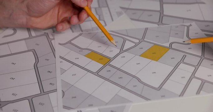 people discussing about territory building plots on cadastral map