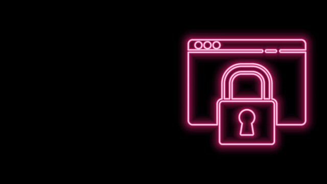 Glowing neon line Secure your site with HTTPS, SSL icon isolated on black background. Internet communication protocol. 4K Video motion graphic animation