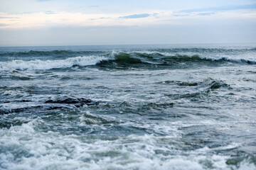 A rough ocean, rough waves on the ocean off the coast of France.