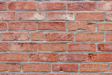 Red brick work wall background texture detailed close up renovated