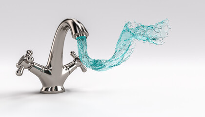 faucet with flowing water.
