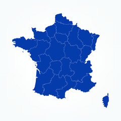 High Detailed Blue Map of France on White isolated background, Vector Illustration EPS 10