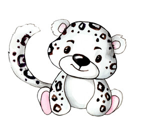 Watercolor illustration of a little leopard on a white background