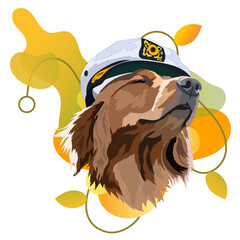Portrait of golden labrador retriever with hat on background beautiful, popular gradient. Vector image