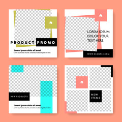 home interior social media post templates with square shape. Editable graphic design for digital marketing promoting online products