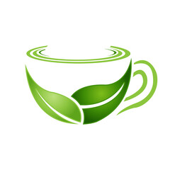 nature simple green leaf a cup tea logo design vector elements